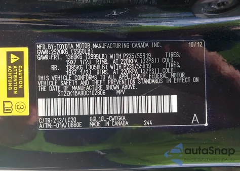 2013 Lexus Rx 350 z USA, uszkodzony, nr VIN 2T2ZK1BA9DC102806